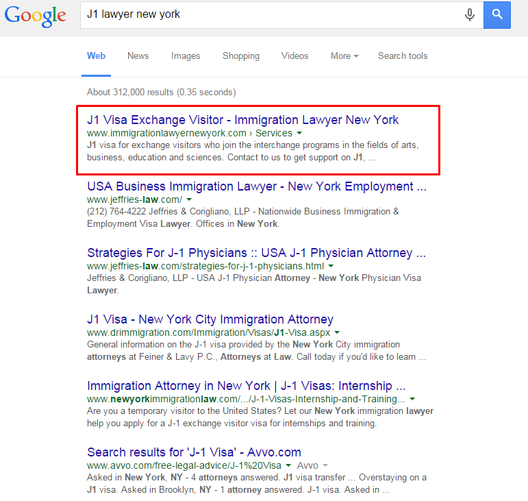 #1 for keyword J1 lawyer new york